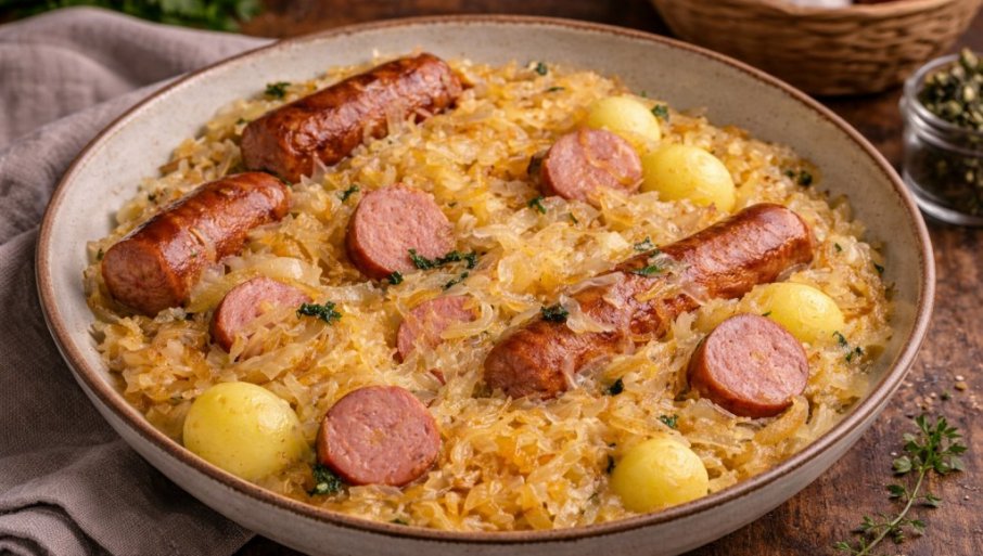 Kobasice sa kiselim kupusom i krompirom kao savršen domaći obrok